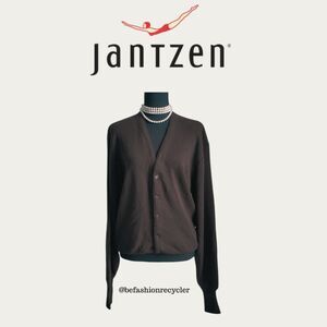 Vintage 90s Jantzen Cardigan Brown Button Front Long Sleeve Large EUC